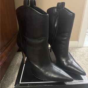 Karl Lagerfeld Paris Clea Leather Embellished  Jeweled Heel Ankle Boots 7.5